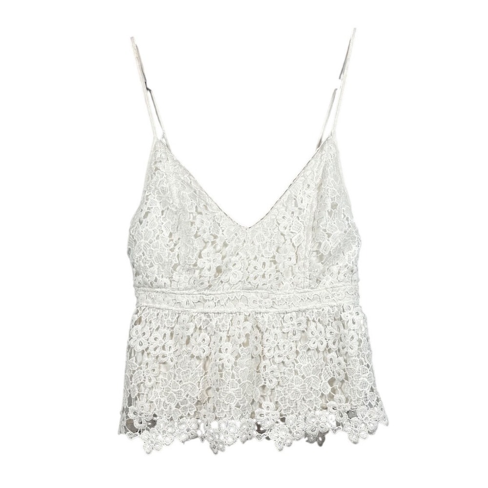 Abercrombie & Fitch White Floral Lace Spaghetti Strap Tank